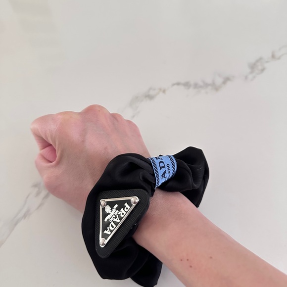 Black Satin Hair Tie, Hair Scrunchies, Head Band, wrist tie - Picture 4 of 5